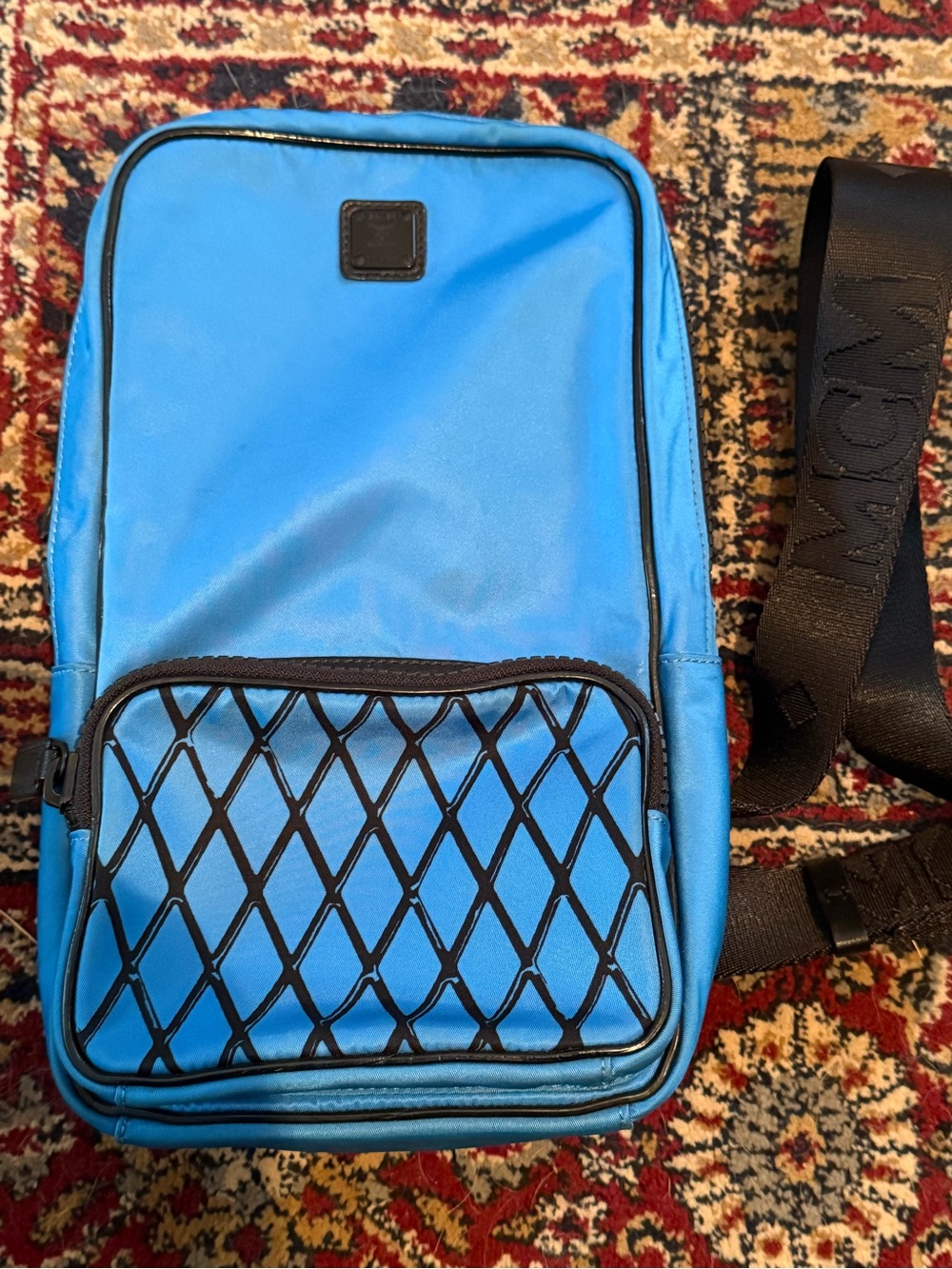 MCM 11490 Blue Men's Sling Messenger Bag with Black Accents